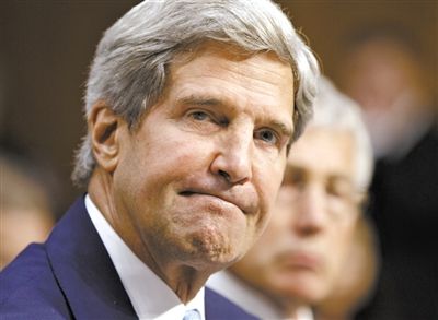 3日，克里在參院聽(tīng)證會(huì)上。