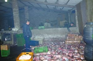  警方現(xiàn)場(chǎng)查獲的大量病死豬肉及“問題”腌臘制品。 沙區(qū)警方供圖