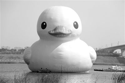 昨日，經過連夜修正，大黃鴨的嘴部已恢復變寬，和在香港展出時看起來一樣。