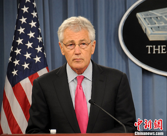 資料圖:華盛頓時(shí)間4月29日,美國(guó)防長(zhǎng)哈格爾與到訪(fǎng)的日本防衛(wèi)大臣小野寺五典舉行會(huì)晤。中新社發(fā) 德永健 攝