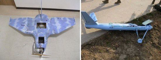 左圖為3月24日在韓國(guó)首爾北部墜毀的無人機(jī)，右圖為3月31日在韓國(guó)西部海域白翎島墜毀的無人機(jī)