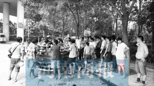 北環(huán)南陽路立交橋下，瓜農(nóng)小秦被打后，附近瓜農(nóng)紛紛圍了上來