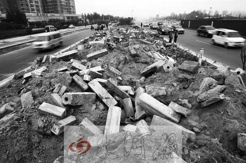 中州大道部分路段，綠化帶成了垃圾場。