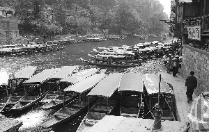 　　4月17日,鳳凰古城江邊,游船沒有生意,都?？吭诎哆? width=