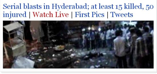 印度海德拉巴發(fā)生連環(huán)爆炸 圖片來源：印度新德里電視臺(tái)網(wǎng)站