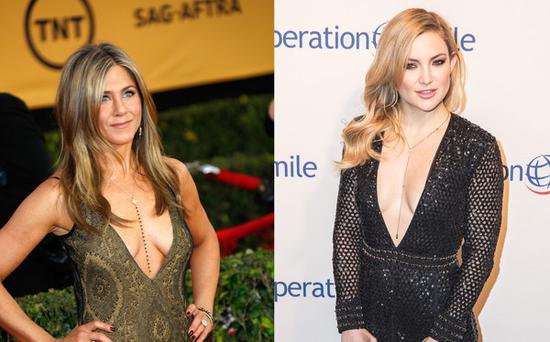 Jennifer Aniston & Kate Hudson出席重要場(chǎng)合也穿低胸裝。（圖片來源：臺(tái)灣東森新聞云）