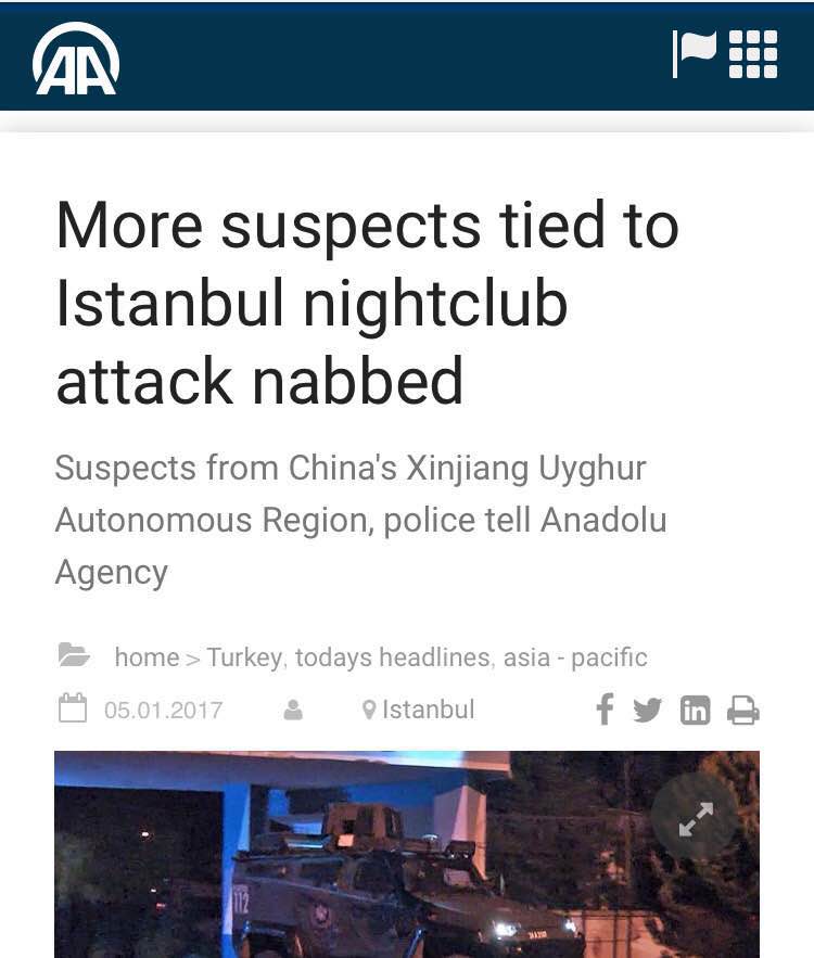 香港東網(wǎng)1月5日晚間報道稱，土耳其伊斯坦布爾元旦恐襲才發(fā)生數(shù)日，西部城市伊茲密爾周四發(fā)生汽車炸彈襲擊，至少11人受傷，當(dāng)中1人重傷，有目擊者稱現(xiàn)場傳出槍聲，警方證實(shí)4人死亡，包括2名行兇者及1名警員和法院職員。事發(fā)后不久，土耳其國營媒體阿納多盧通訊社報道稱，該國警察拘押了幾人，他們是來自中國。