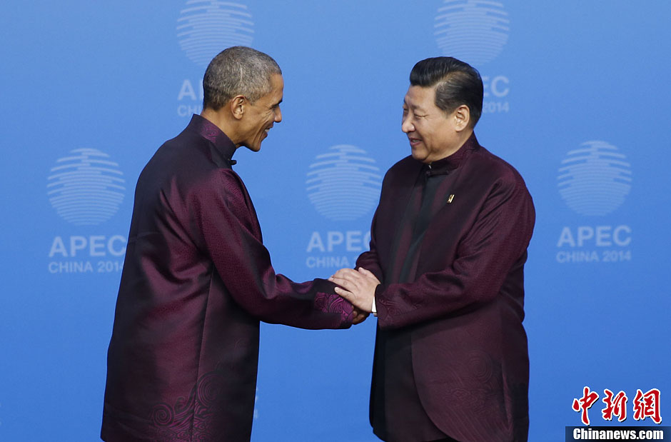 圖為習(xí)近平夫婦歡迎美國(guó)總統(tǒng)奧巴馬。中新社發(fā) 杜洋 攝