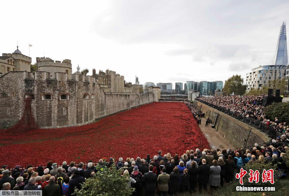 當(dāng)?shù)貢r間2014年11月10日，英國倫敦，倫敦塔周邊“種植”了888246朵陶瓷材質(zhì)的罌粟花，以此紀(jì)