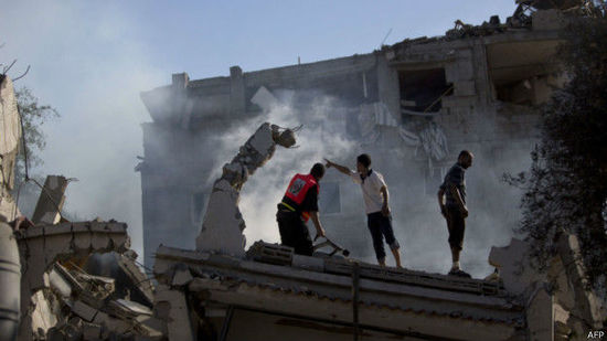 加沙地帶建筑在空襲中被毀。來源：BBC網(wǎng)站