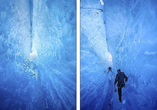 梅里格特別喜歡探索冰川。當(dāng)太陽(yáng)高高升起后，可以看到冰反射出的壯觀美景。