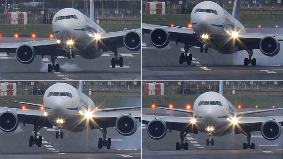 英國客機(jī)劇烈搖擺砸向跑道 英國客機(jī)劇烈搖擺砸向跑道