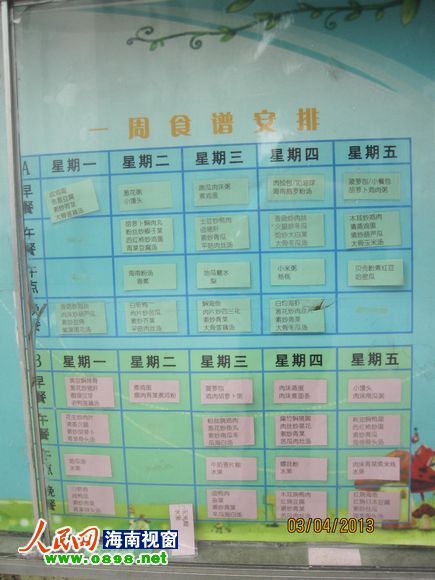 幼兒園公布的食譜，但家長稱并未真正執(zhí)行